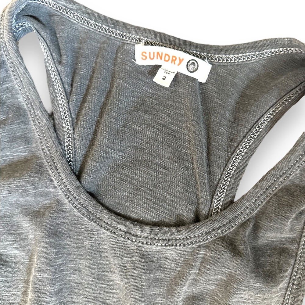 EUC Sundry Size 2 Grey Racerback Ruched Mini dress - Picture 5 of 5